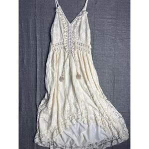 NEW Ninexis Ivory Lace Dress PomPom Tie V Neck Sleeveless Summer Size XL